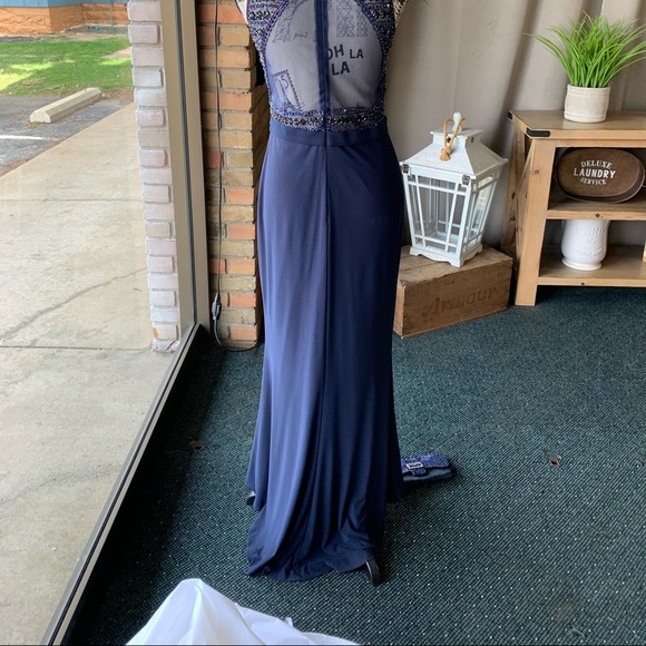 Formal Hand-beaded Navy Blue Gown - Picture 8 of 8